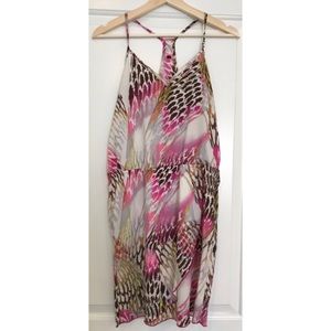 Mendocino Colorful Animal Print Spaghetti Strap Mini Dress V Neck